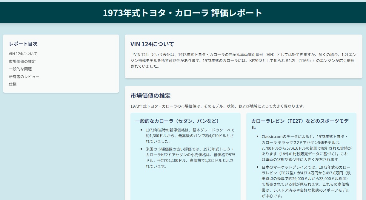 車の評価レポート